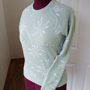 Lucky Brand Green Palm Tree Print Sweatshirt M retro 90s raglan French terry
